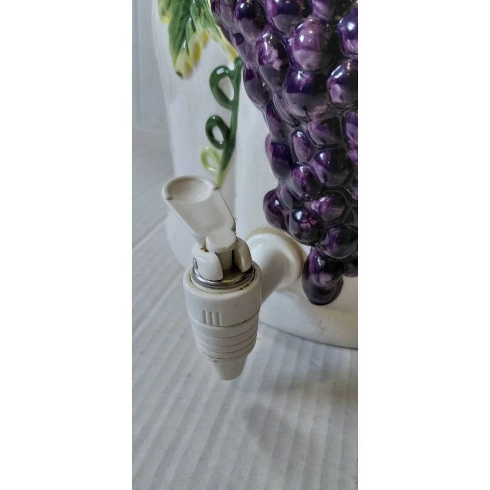 Ceramic Grape Cluster Beverage Dispenser White Purple tuscana style cottagecore